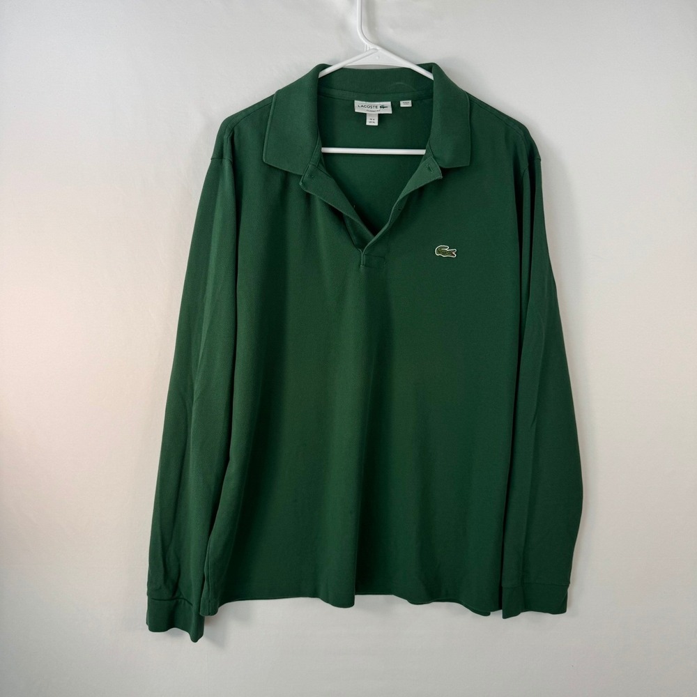 Lacoste Mens Long Sleeve Polo Shirt Green Classic Fit Cotton Pique US XL FR 6